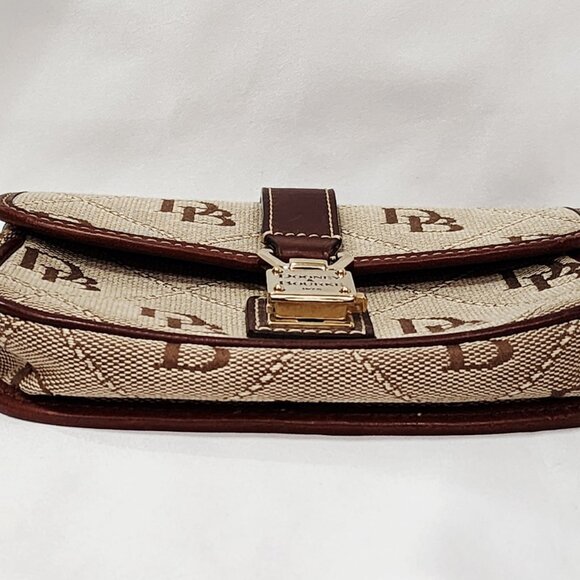 Dooney & Bourke BROWN LEATHER Logo Purse Bag Small Canvas Monogram Gold Used - Picture 7 of 16